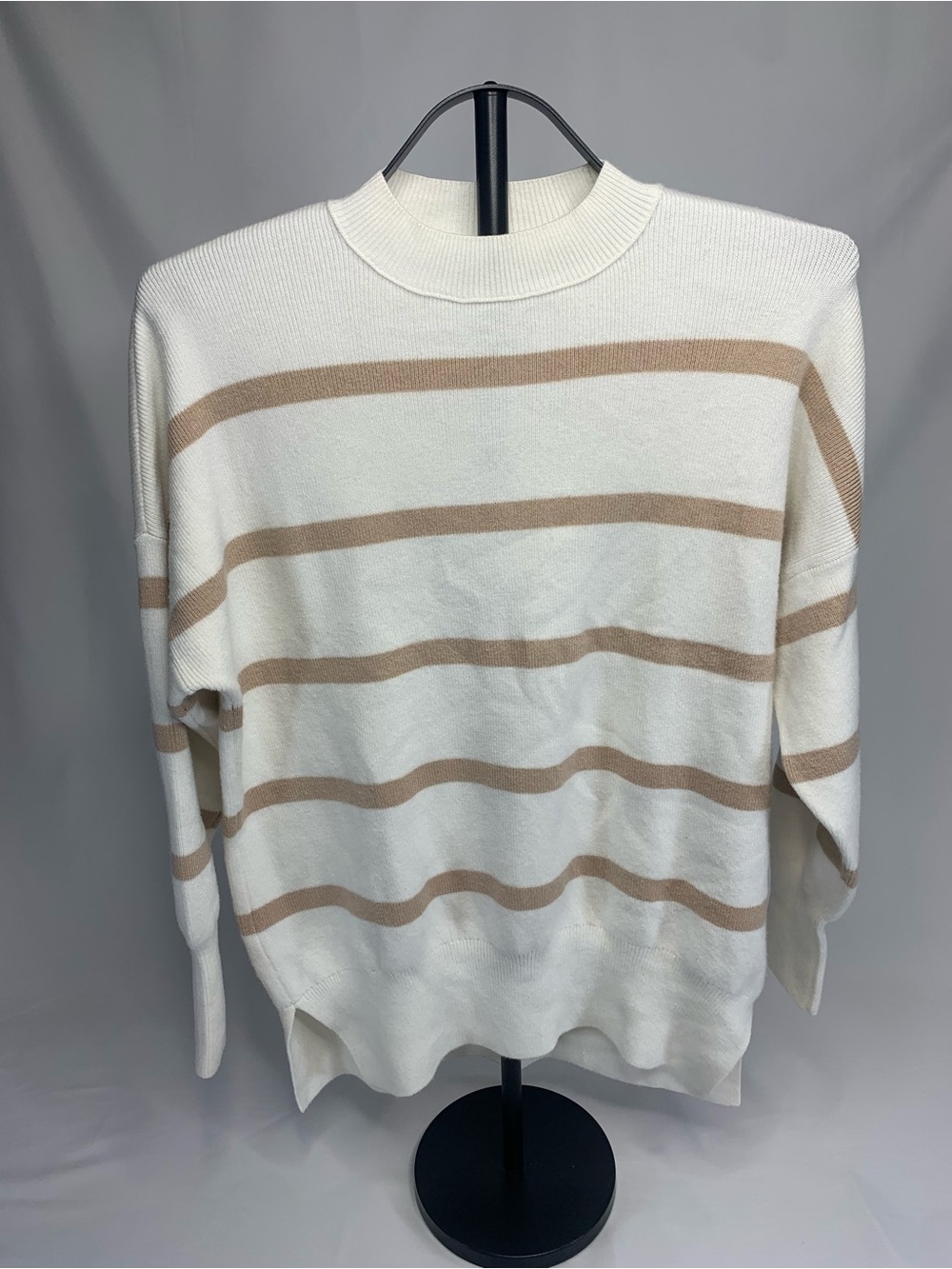 Abercrombie & Fitch Cream and Tan Striped Crewneck Sweater